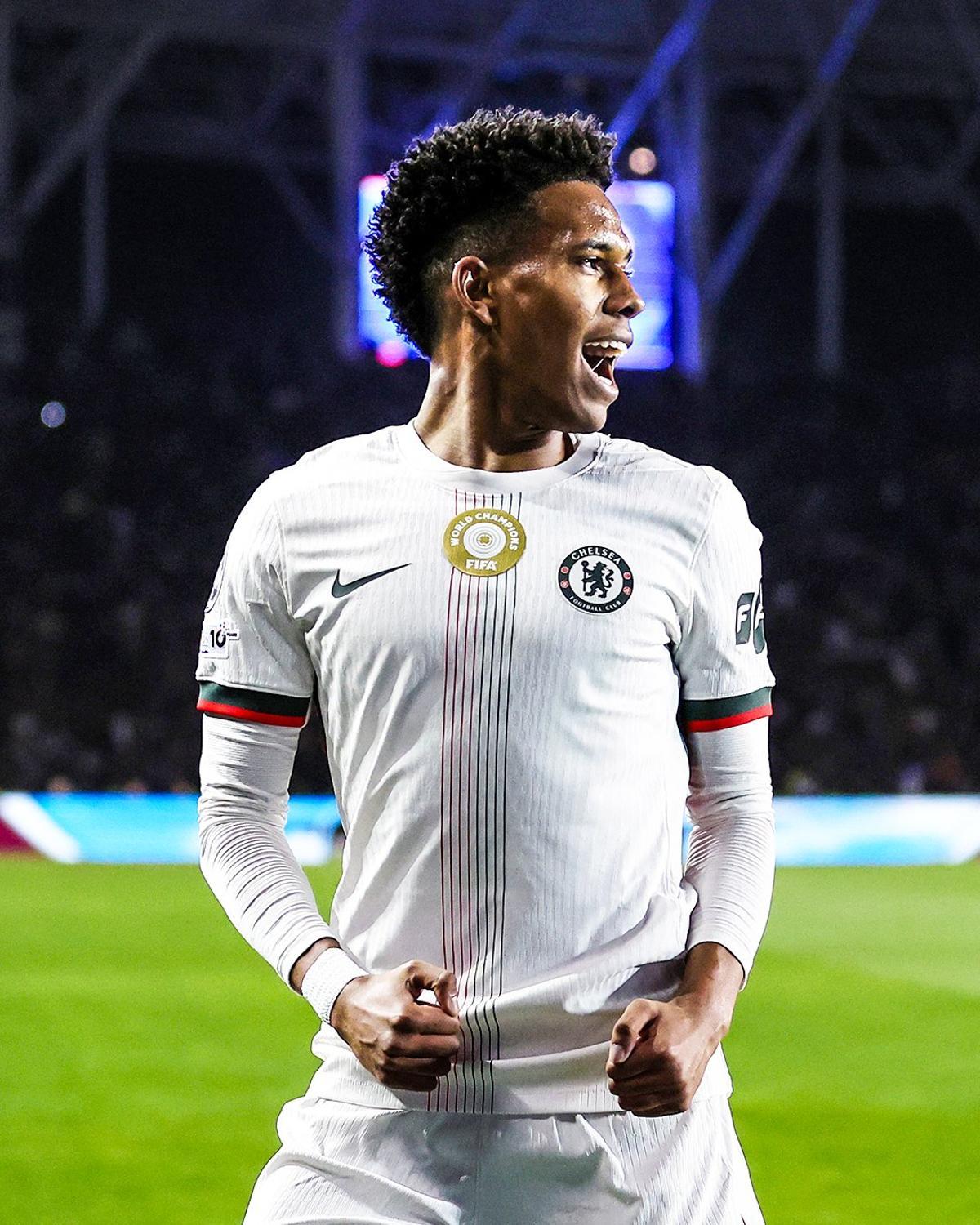 Estevao, celebrating his goal against Qarabag in the Champions League