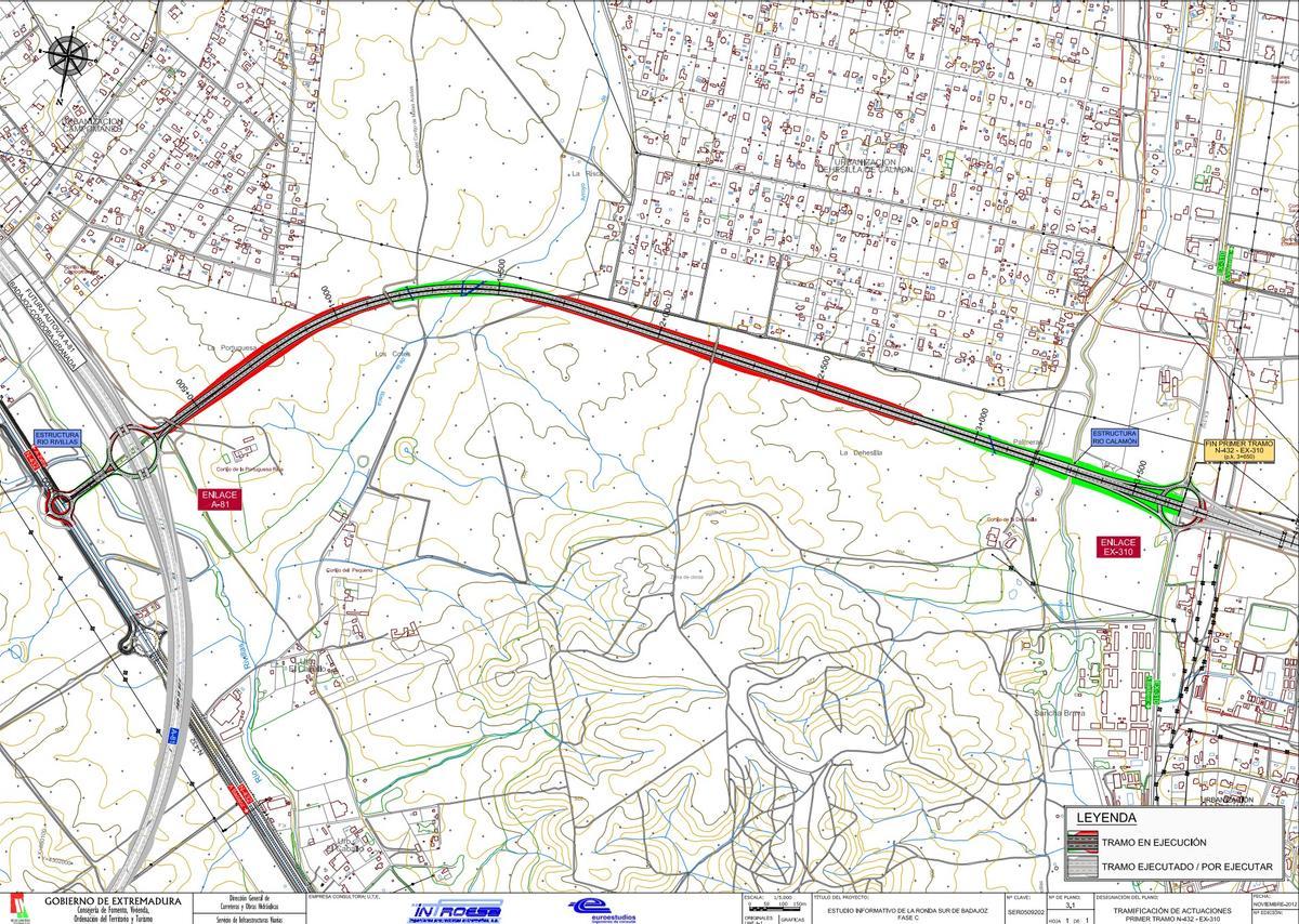 Plano del primer tramo de la Ronda Sur de Badajoz.
