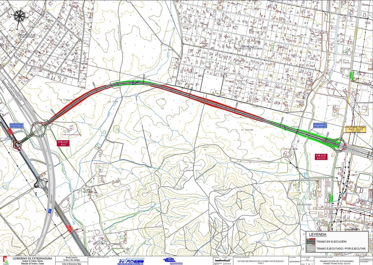 Plano del primer tramo de la Ronda Sur de Badajoz.