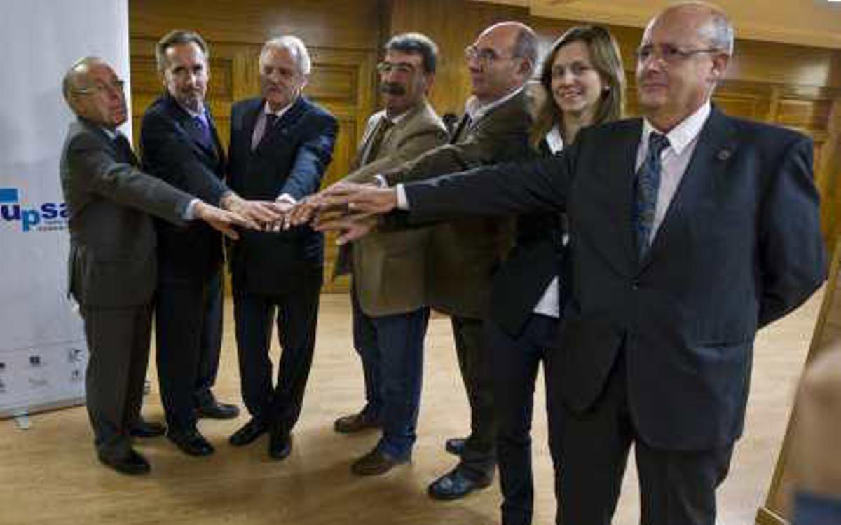 Los siete presidentes de los colegios sanitarios.