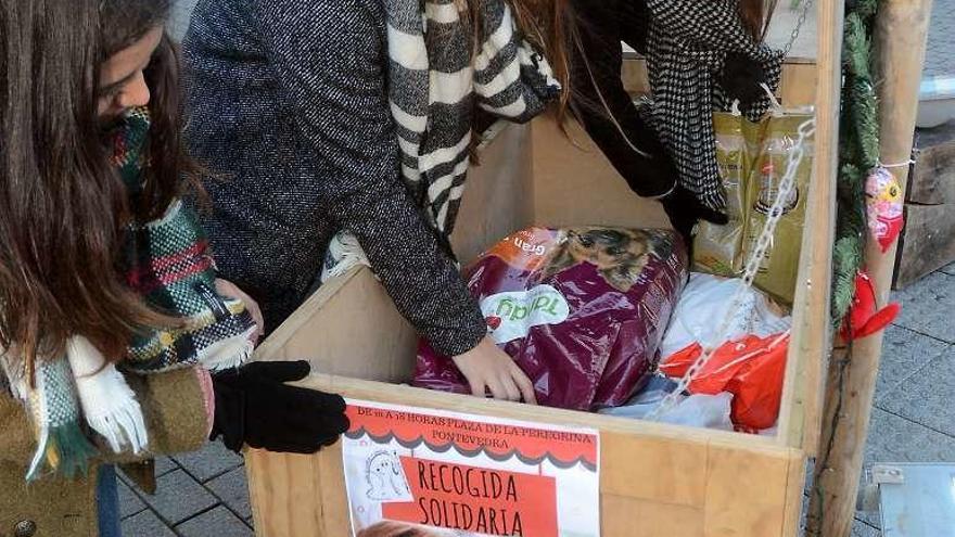 Voluntarias recogen sacos de pienso donados. // Rafa Vázquez