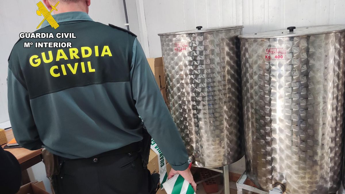 Un guardia civil junto al material inmovilizado.