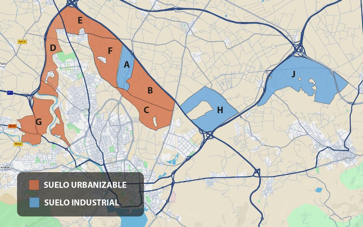 Mapa explicativo con los suelos urbanizables e industriales que incorpora el nuevo Plan General