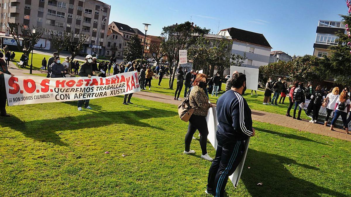 Una de las manifestaciones que protagonizaron los hosteleros en Moaña.