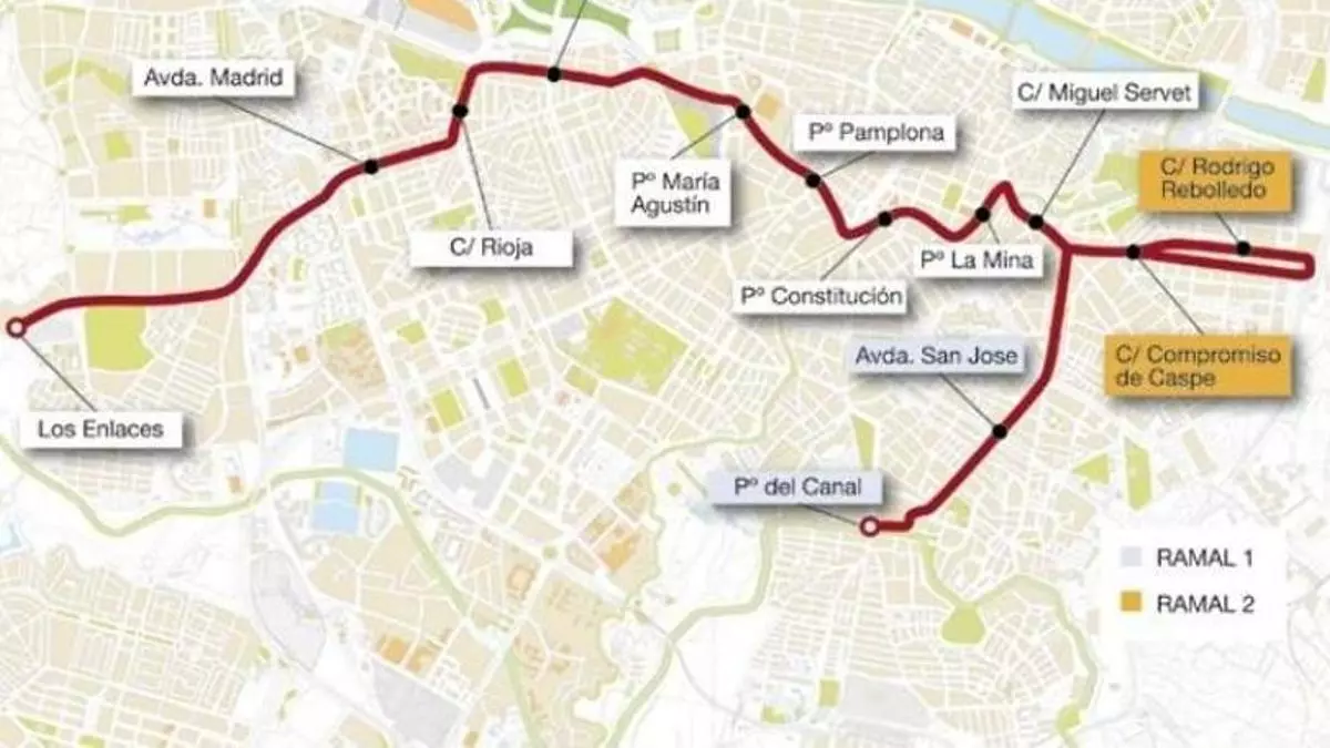 Lo que pudo ser y no ha sido (de momento): estos eran los trazados que se plantearon para la línea 2 del tranvía en Zaragoza