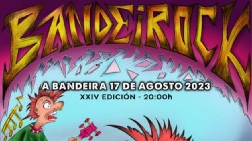 En la imagen superior, Amigos da Empanada y políticos locales, con el cartel del Bandeirock, que puede verse junto a estas líneas.