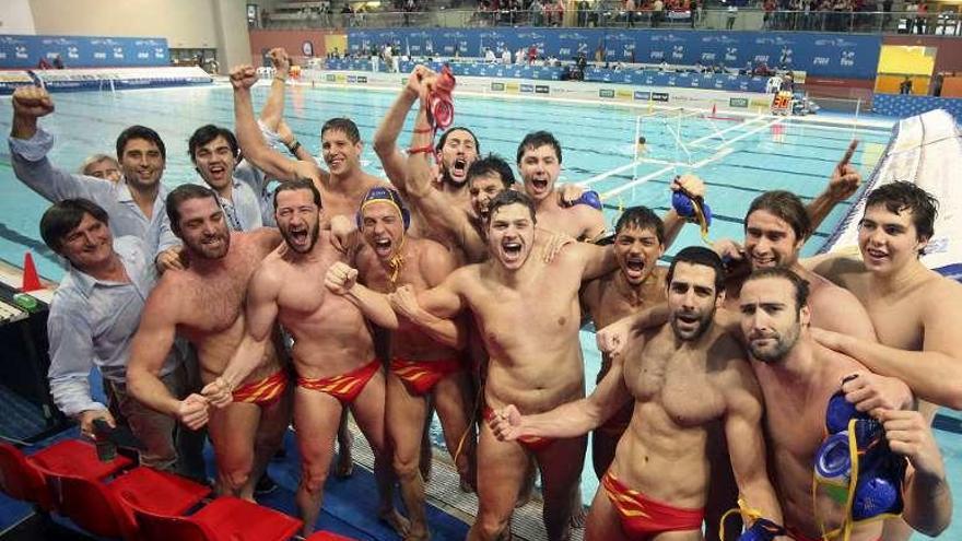 La selección española celebra su clasificación para los Juegos.