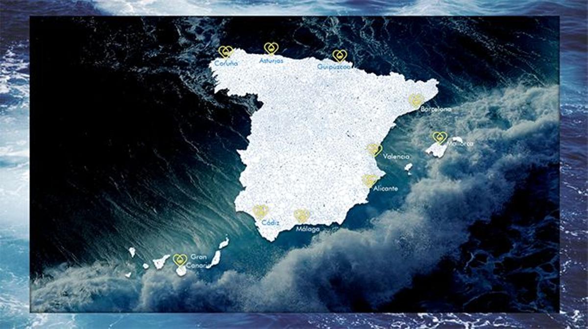 Mapa de las playas españolas que limpiará Biotherm el Día Mundial de los Océanos