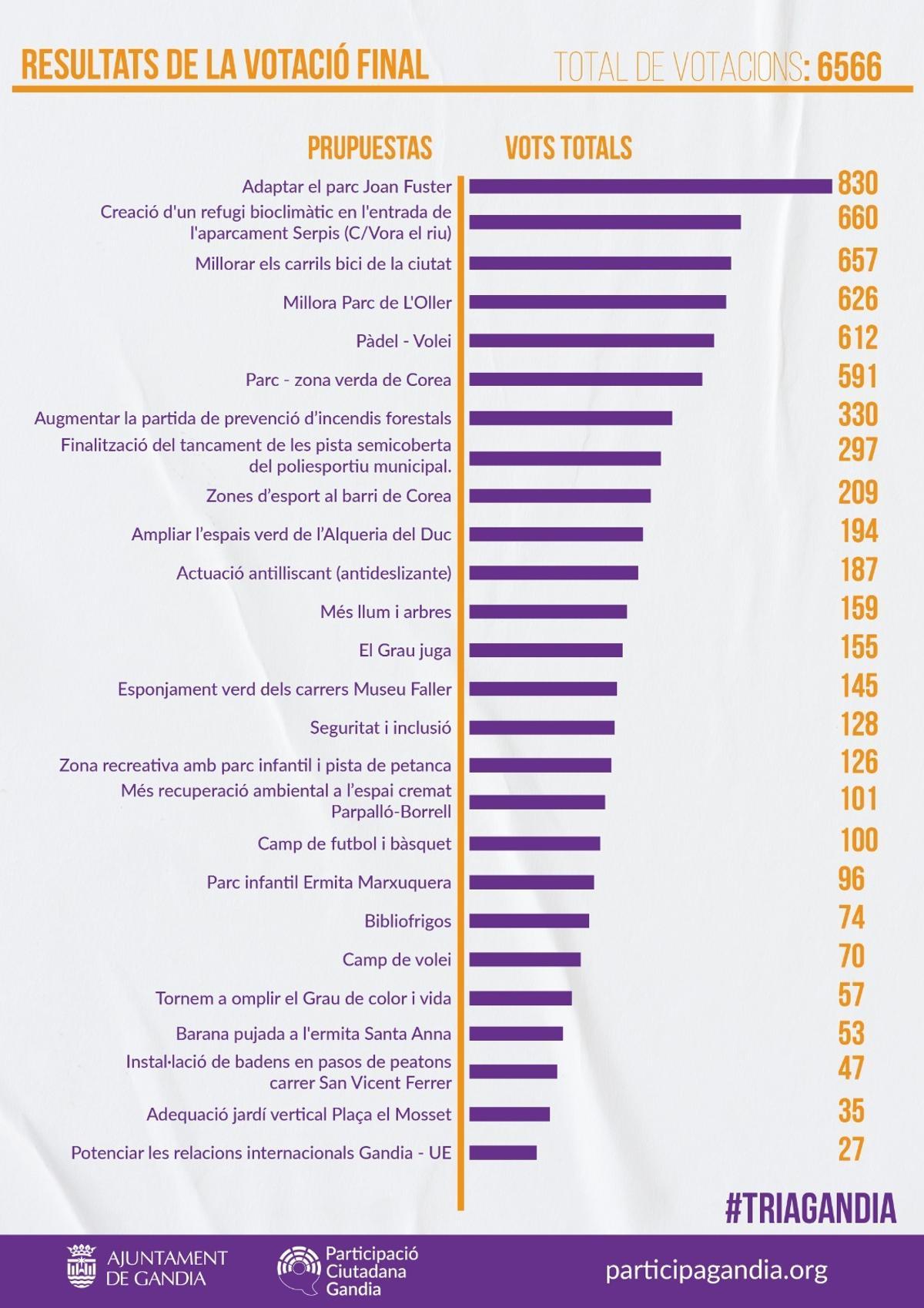 Listado de los proyectos votados por los y las gandienses