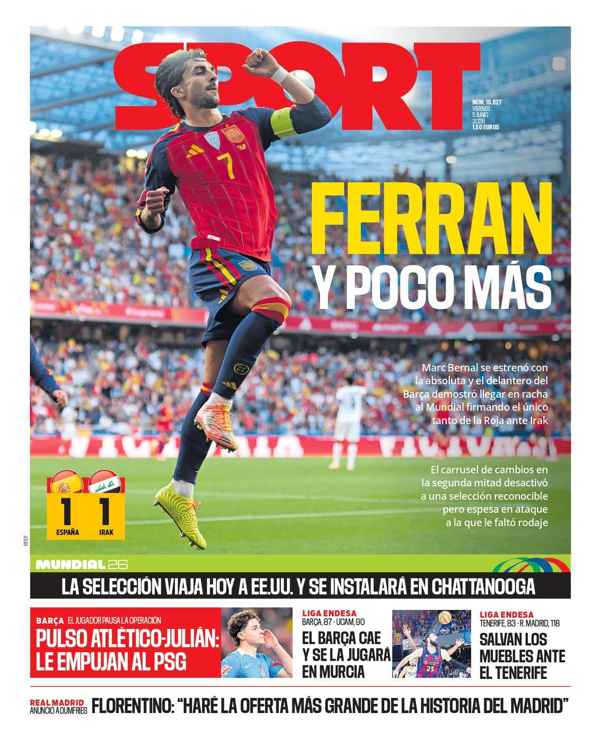 Esta es la portada de SPORT de hoy viernes, 5 de junio de 2026