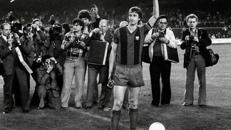 Cruyff en 1978, en el partido de despedida con el Barça.