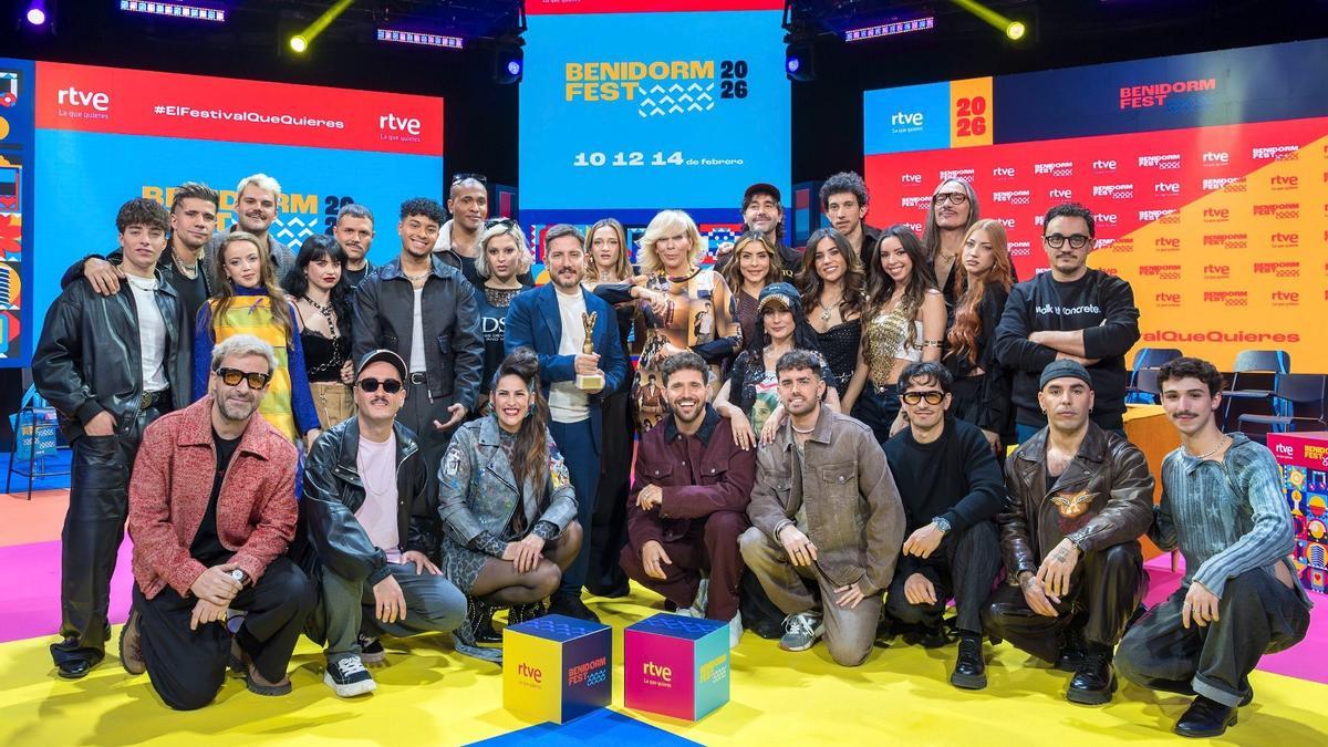 Los participantes del Benidorm Fest durante la presentación de sus canciones para el festival alicantino.
