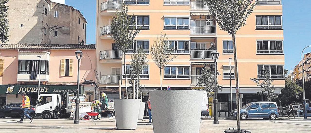 Las jardineras instaladas en la plaza Pere Garau.