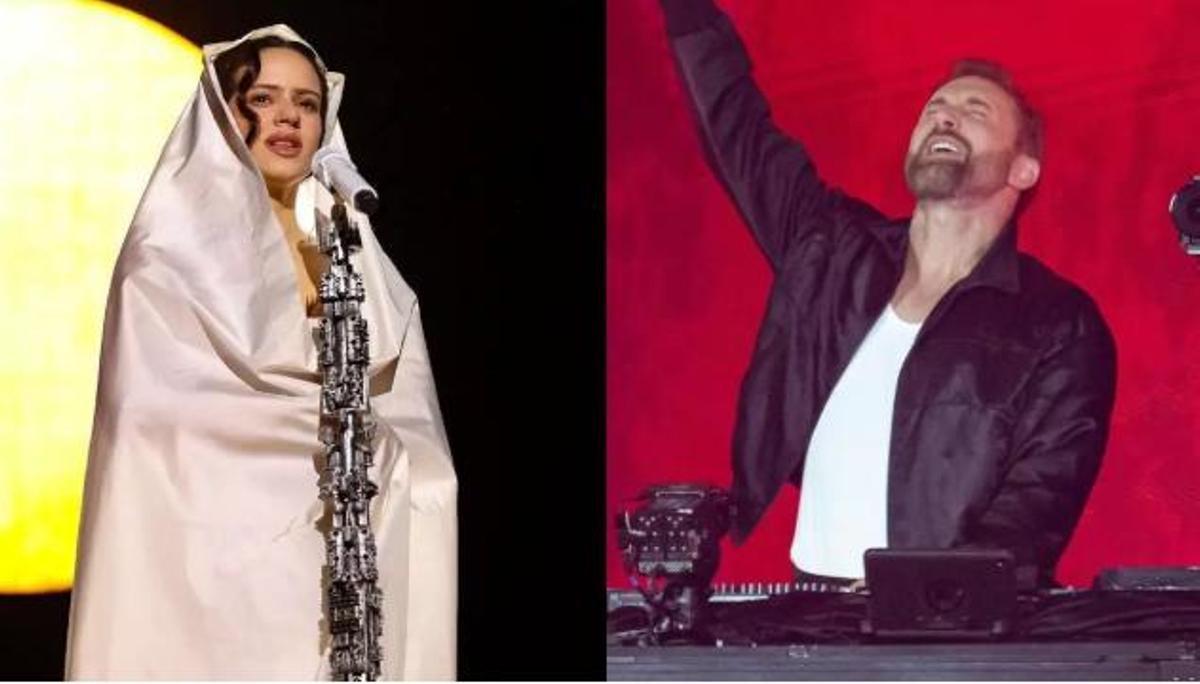 Rosalía i David Guetta en dues imatges d'arxiu