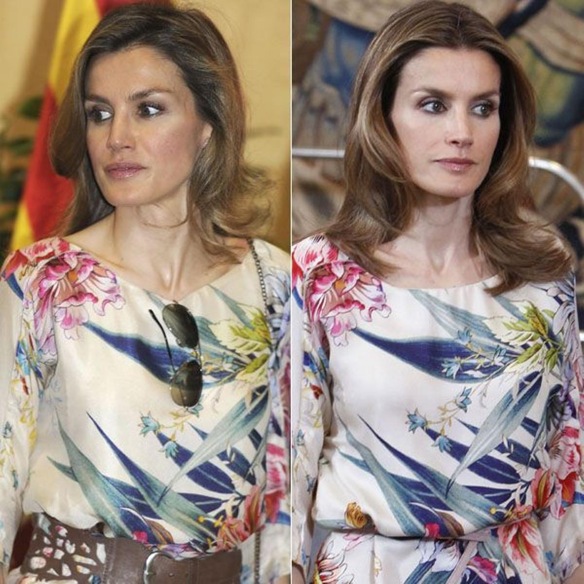 Letizia Ortiz con vestido de Zara en 2011 y 2012