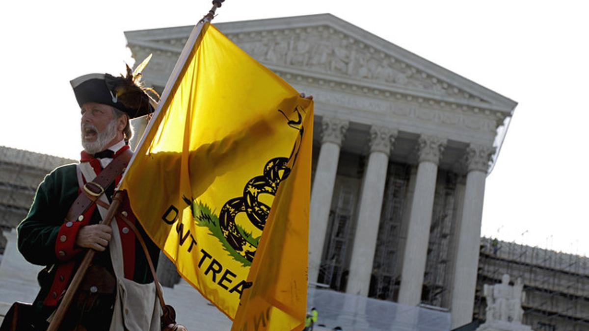 Protesta del activista del Tea Party William Temple, este jueves en Washington.