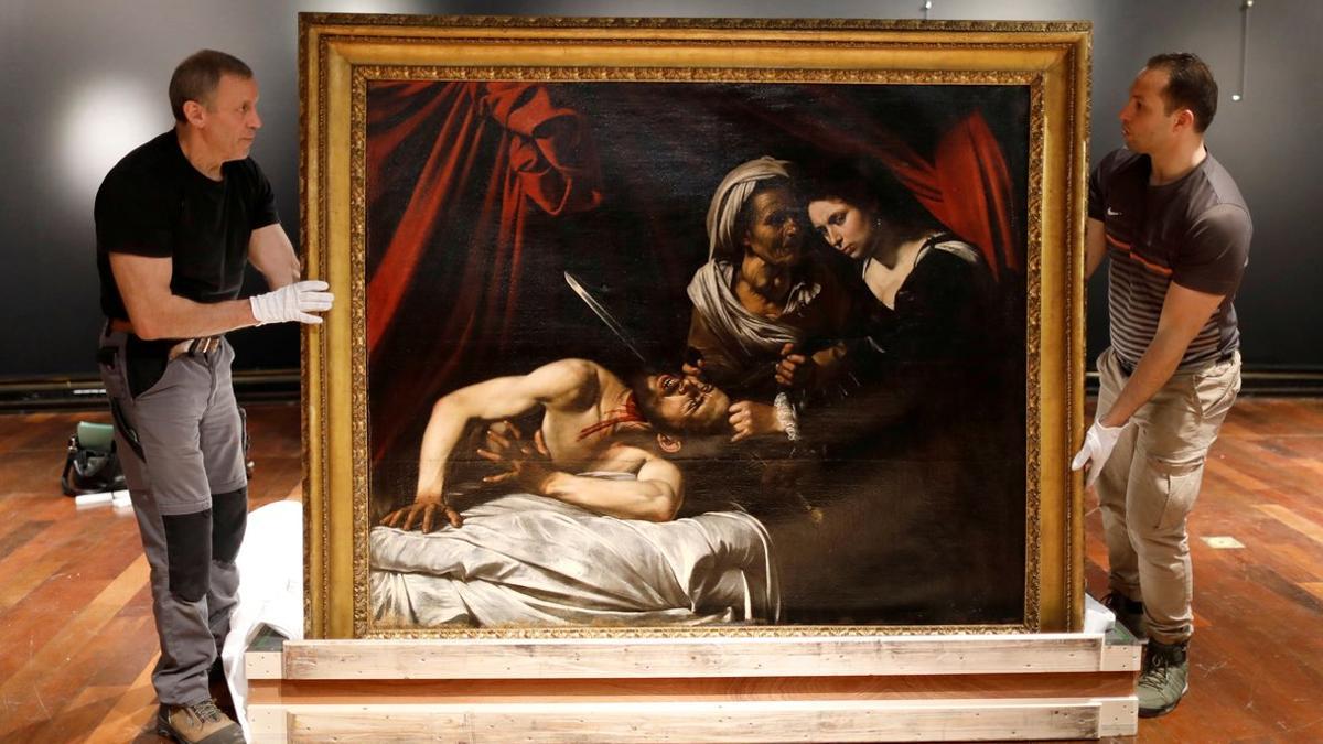 El cuadro 'Judith decapita a Holofernes', atribuido a Caravaggio, el pasado día 14.