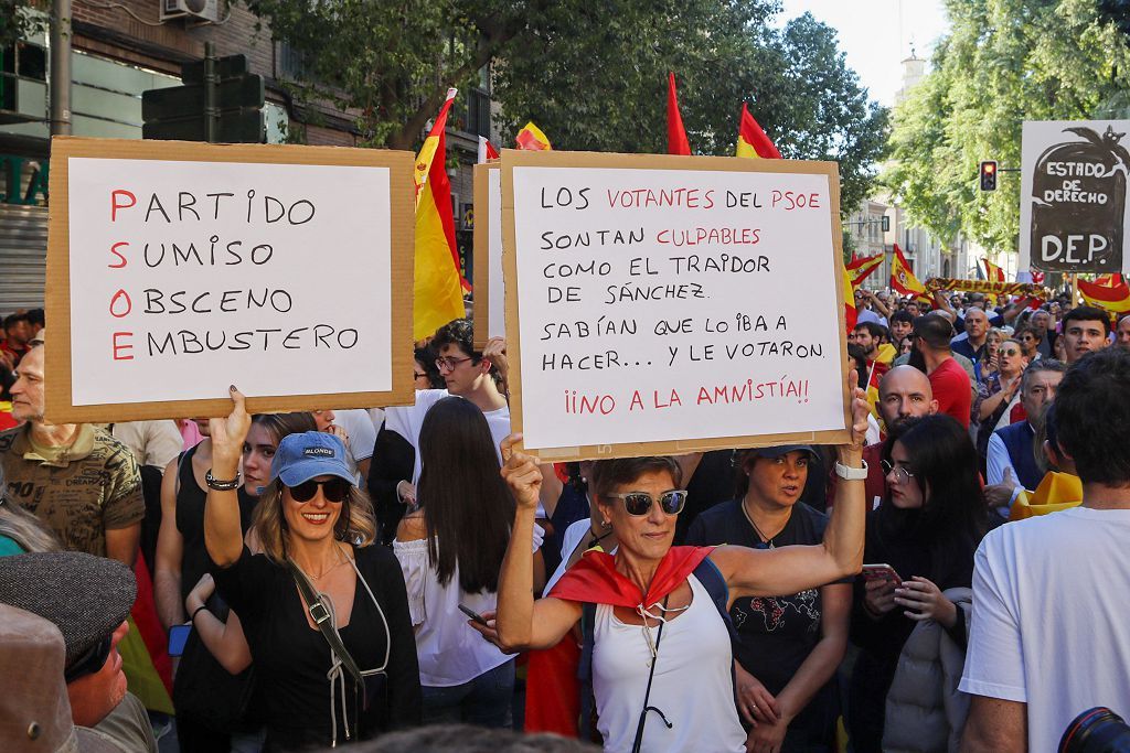 Imágenes de la concentración de Vox frente a la sede socialista de Murcia este domingo