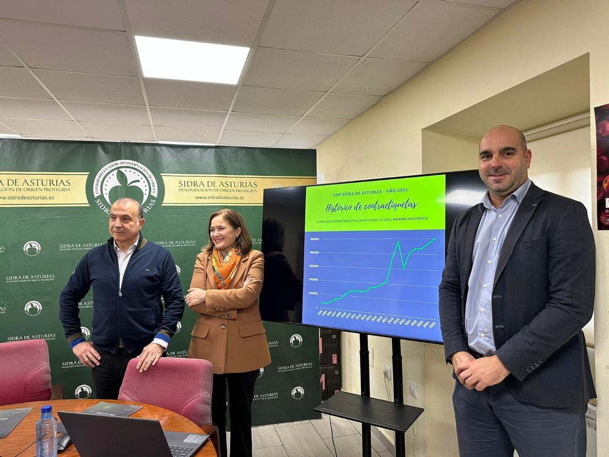 Por la izquierda, Jorge García, Begoña López y Daniel Ruz, durante la presentación del balance de la DOP.