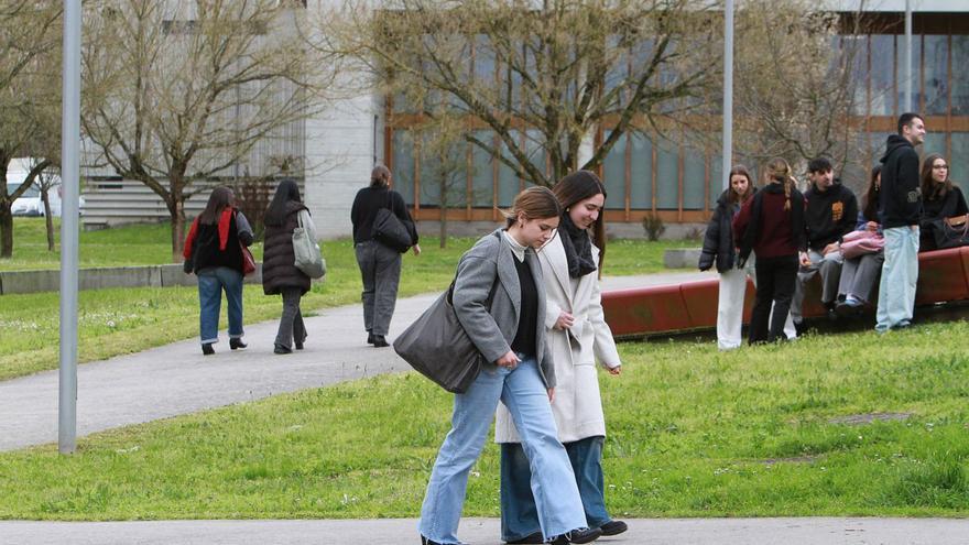 Alumnado universitario de Ourense, en los jardines del campus sur.