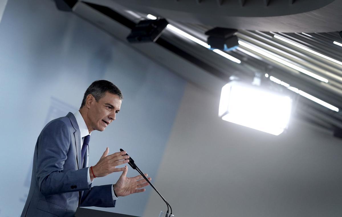 El presidente del Gobierno, Pedro Sánchez, en rueda de prensa tras el Consejo de Ministros celebrado el pasado martes.