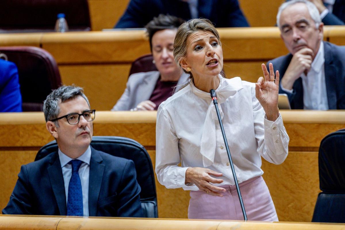 02/12/2025 La vicepresidenta segunda y ministra de Trabajo y Economía Social, Yolanda Díaz, interviene durante una sesión plenaria en el Senado, a 2 de diciembre de 2025, en Madrid (España). POLITICA Ricardo Rubio - Europa Press