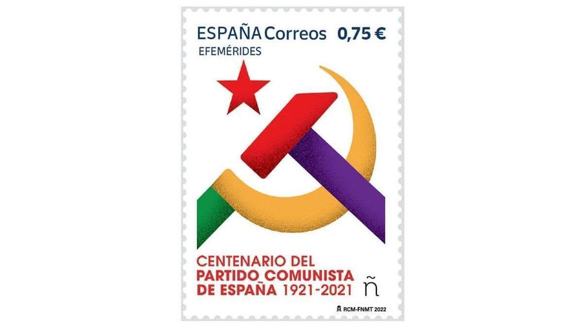 El sello de Correos que conmemora el centenario del Partido Comunista de España.