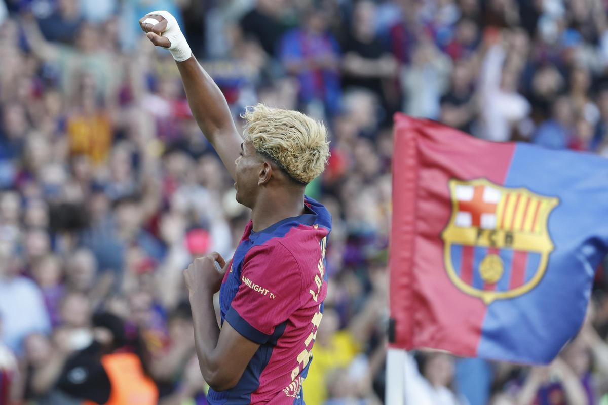 Lamine, tras el gol.