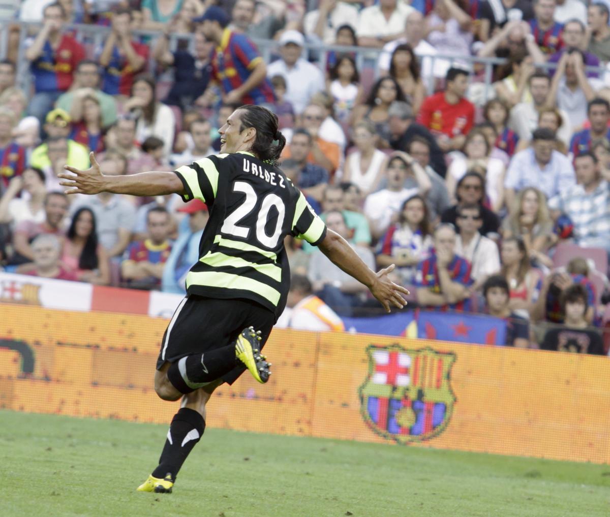 Valdez celebra el segundo gol frente al Barcelona, hace más de 15 años.