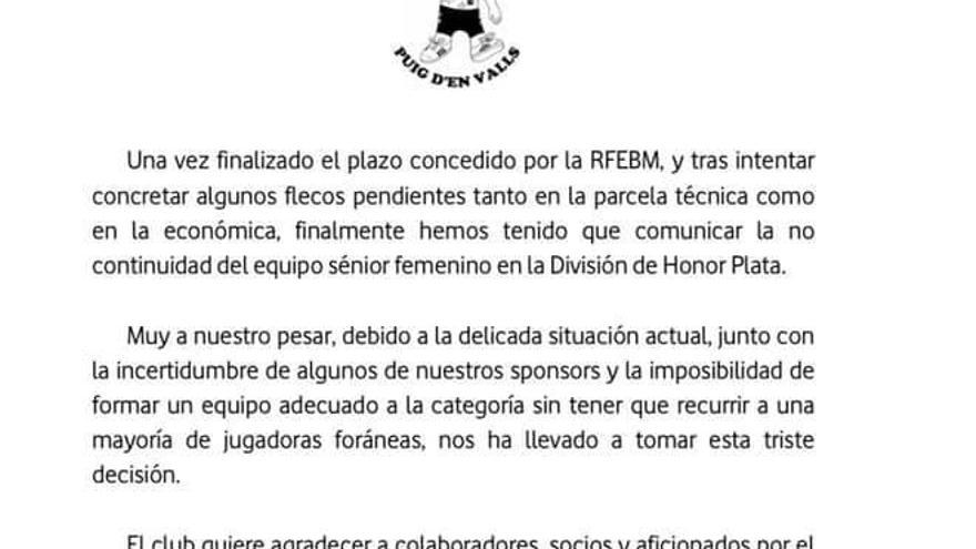 El Puchi renuncia a su plaza en División de Honor Plata