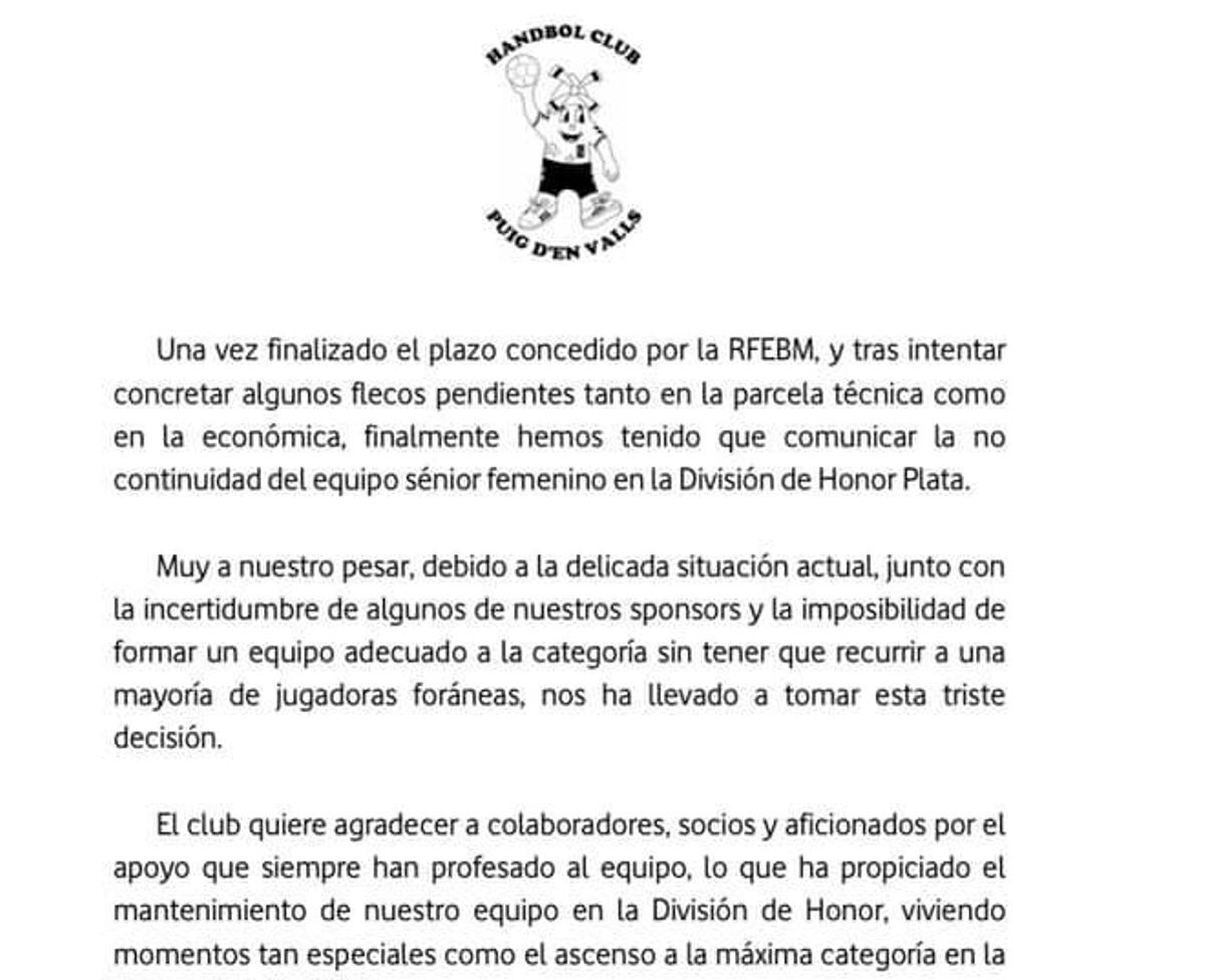 El Puchi renuncia a su plaza en División de Honor Plata