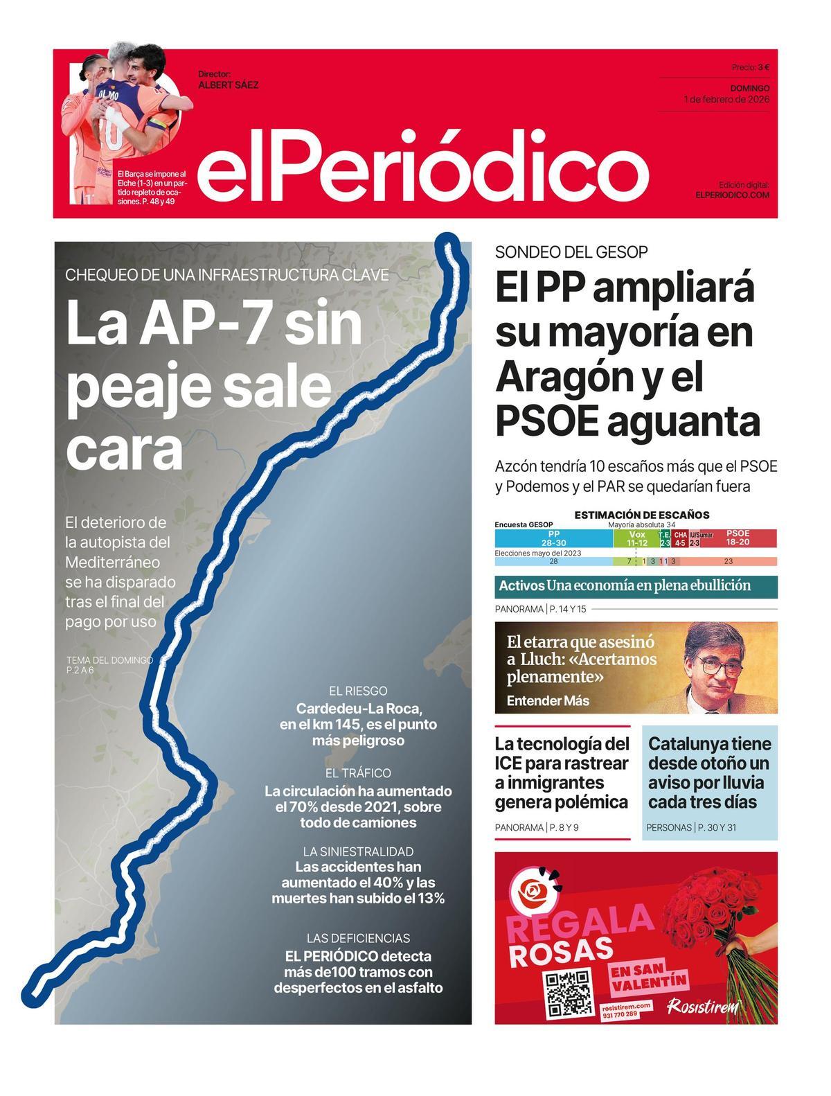La portada de EL PERIÓDICO del 1 de febrero de 2026