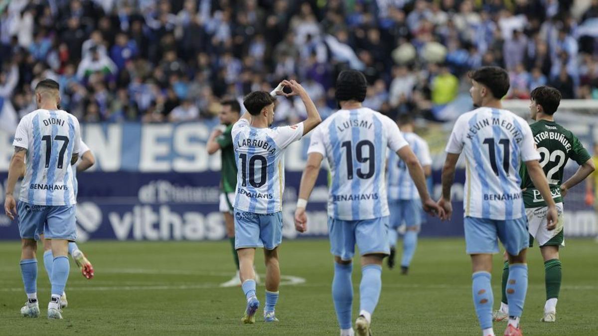 Larrubia celebra su gol contra el Racing de Ferrol.