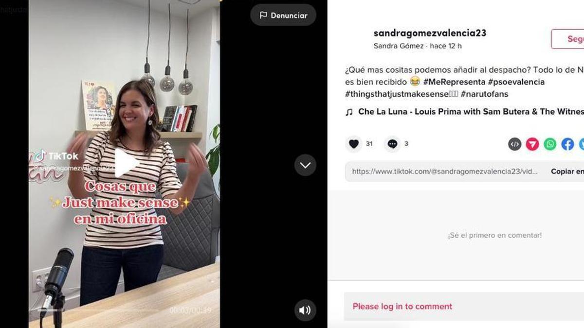 La vicealcaldesa de València, Sandra Gómez, en uno de sus vídeos de TikTok.