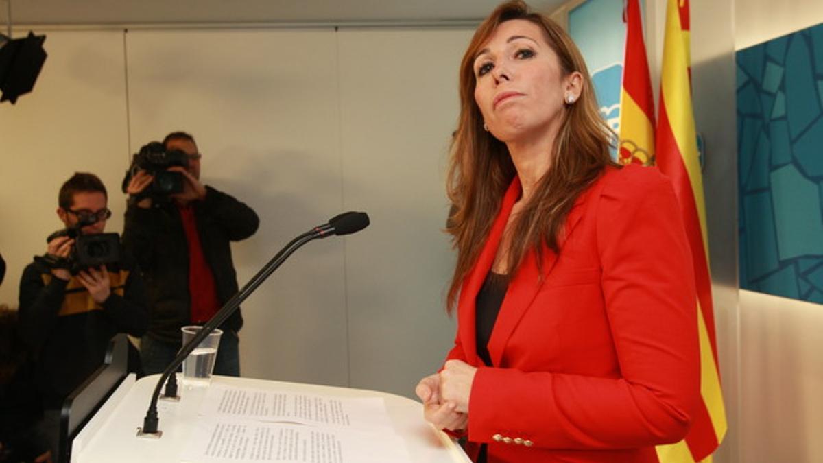 Alicia Sánchez-Camacho, durante una rueda de prensa, el pasado 11 de febrero, en la sede del PP.