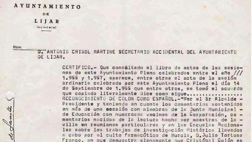 Certificado del alcalde sobre el contenido de las actas de 1955.  // FDV