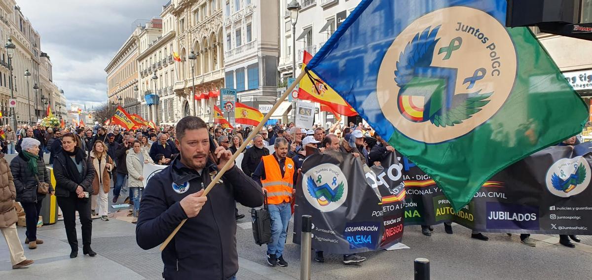 Un momento de la manifestación de agentes policiales este sábado en Madrid
