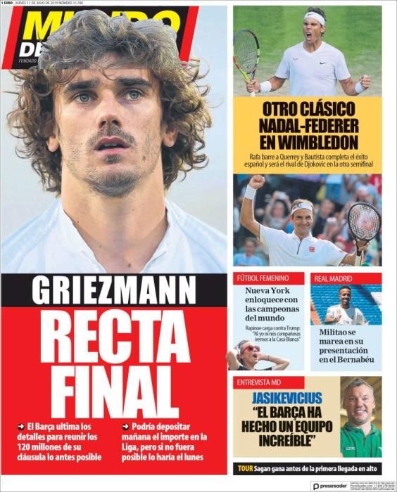 Portada MUNDO DEPORTIVO jueves 11 julio 2019