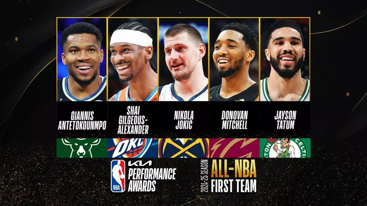 Gilgeous Alexander, Jokic, Giannis, Mitchell y Tatum, en el equipo del año de la NBA