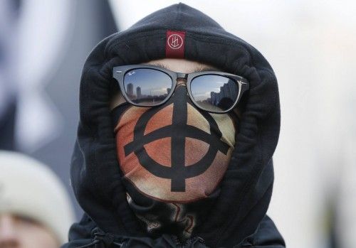 A Russian nationalist attends a "Russian March" demonstration on National Unity Day in Moscow