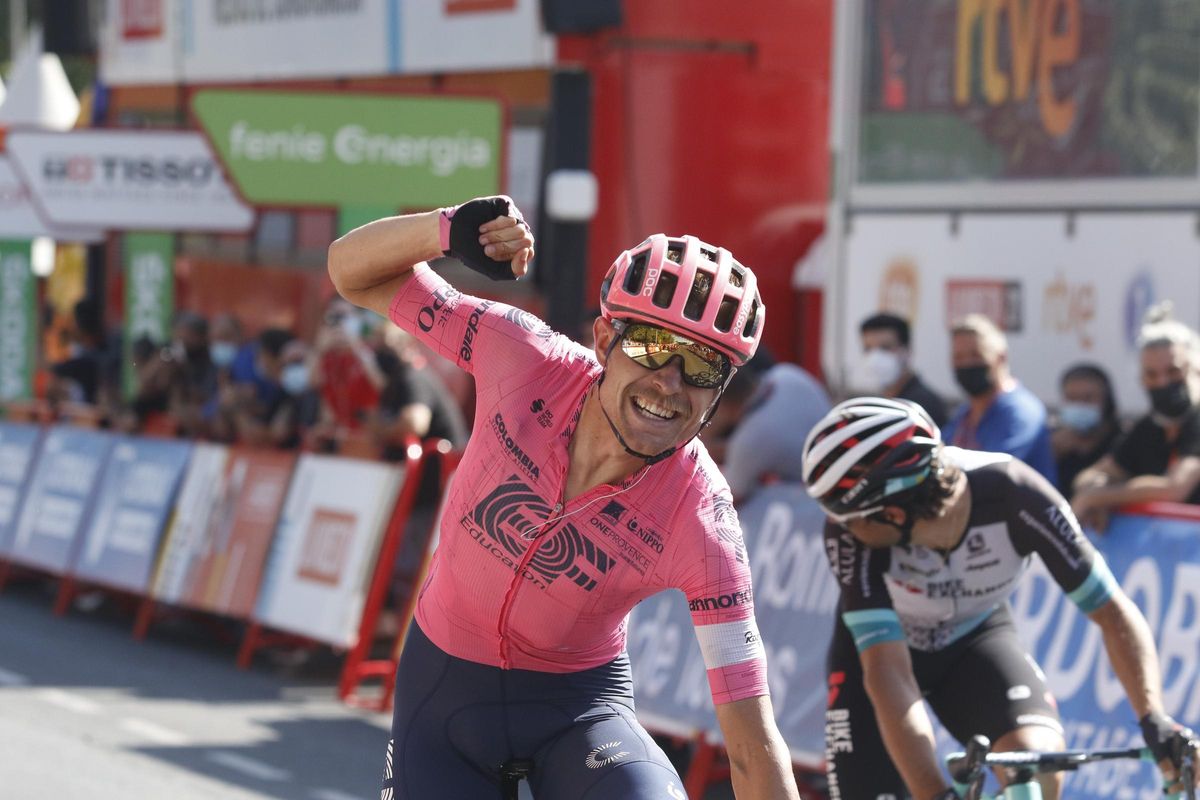 Magnus Cort celebra su victoria en Córdoba, en la llegada de la Vuelta a España en su edición de 2021.