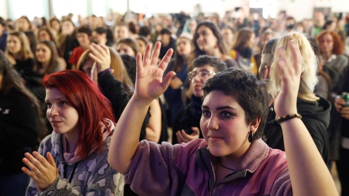 Acto feminista en Madrid en apoyo de la huegla del 8 de marzo.