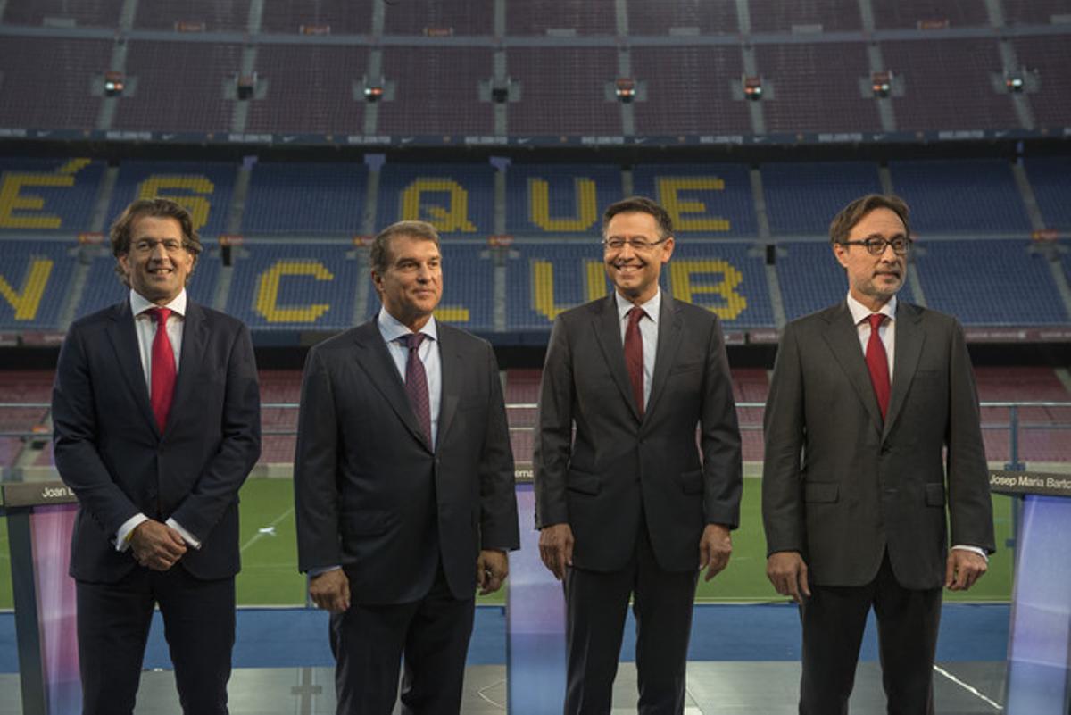 Bartomeu, Laporta, Benedito i Freixa abans del debat al Camp Nou