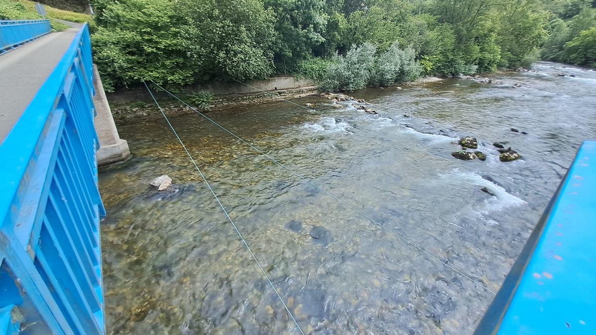 El tramo de río que aspira a convertirse en un canal de aguas bravas, con las cuerdas colocadas tras la disputa de la Copa de Asturias.