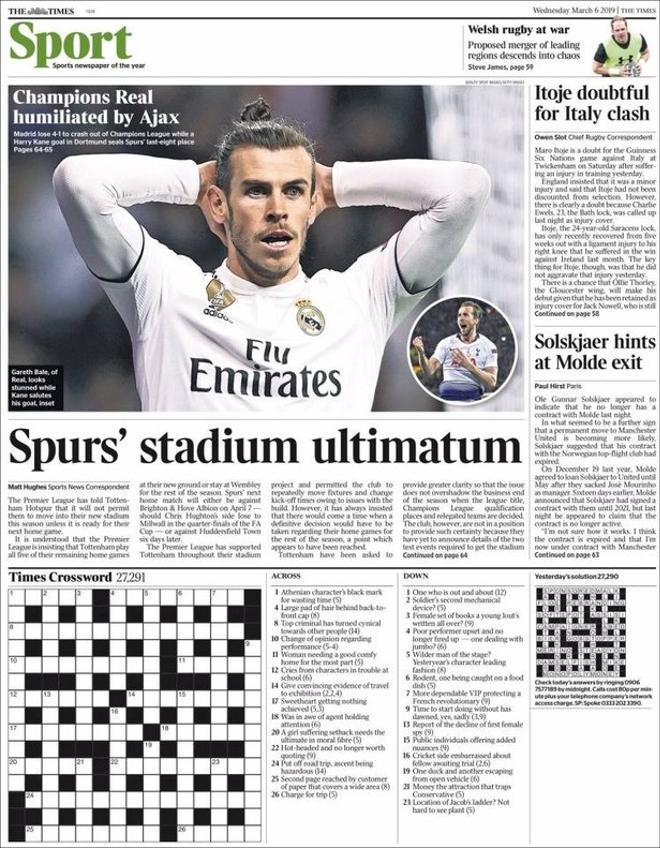 Portada de The Times Sport del 6 de marzo del 2019