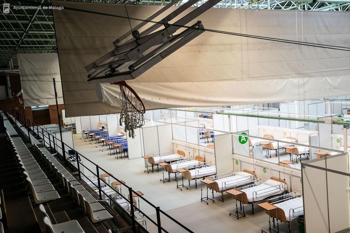 El pabellón cubierto de Carranque, convertido en hospital durante la pandemia. No se llegó a utilizar.