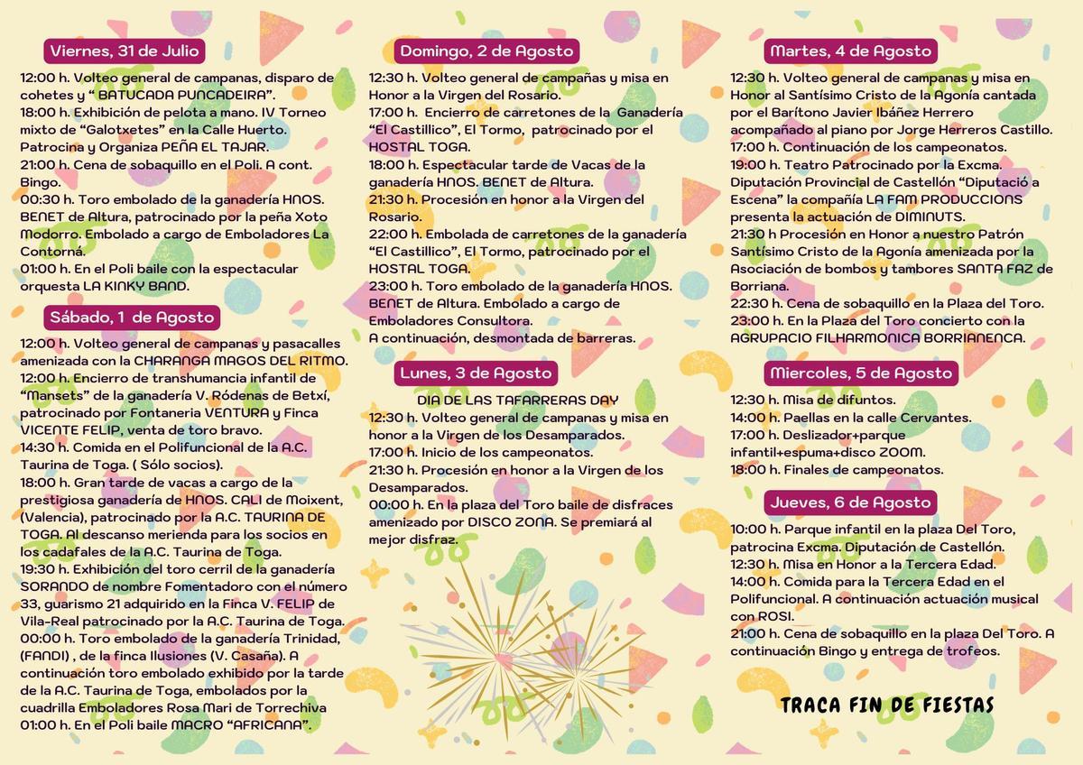Programación fiestas de Toga 2026.
