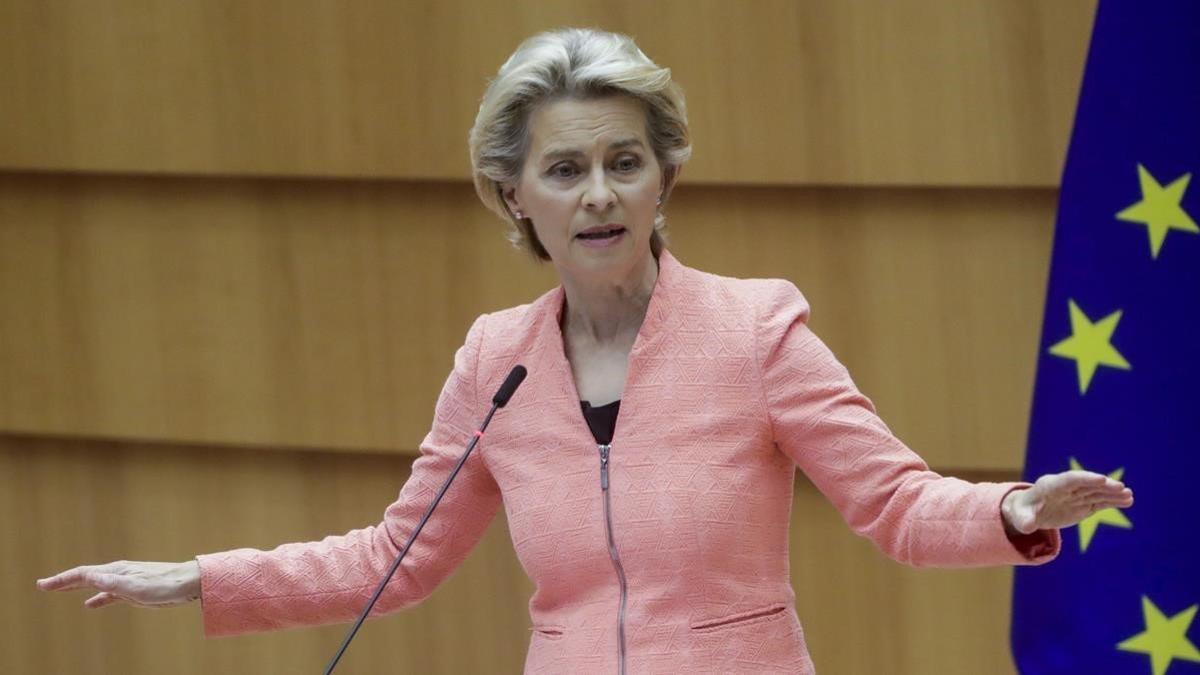 La presidenta de la Comisión Europea, Ursula Von der Leyen, en el debate sobre el Estado de la Unión en el Parlamento Europeo.