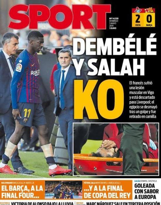 Portada SPORT domingo 5 de mayo de 2019.