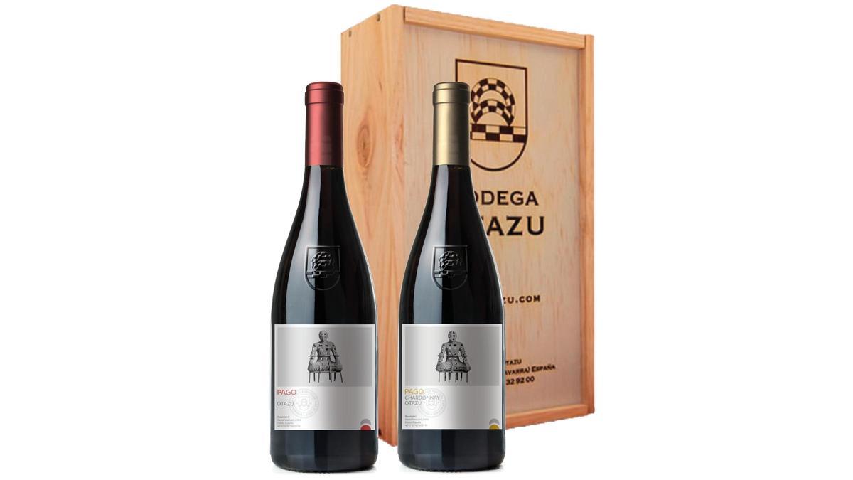 La caja con Pago de Otazu 2022 y Pago de Otazu Chardonnay 2023 (Pago de Otazu).